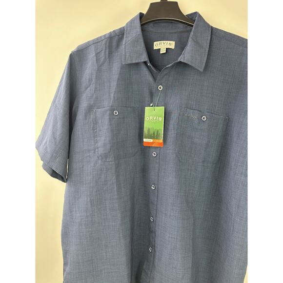NWT Orvis Cross Hatch Short Sleeve Button Up Tech Shirt UPF Blue Men's Size XXL - Picture 3 of 11
